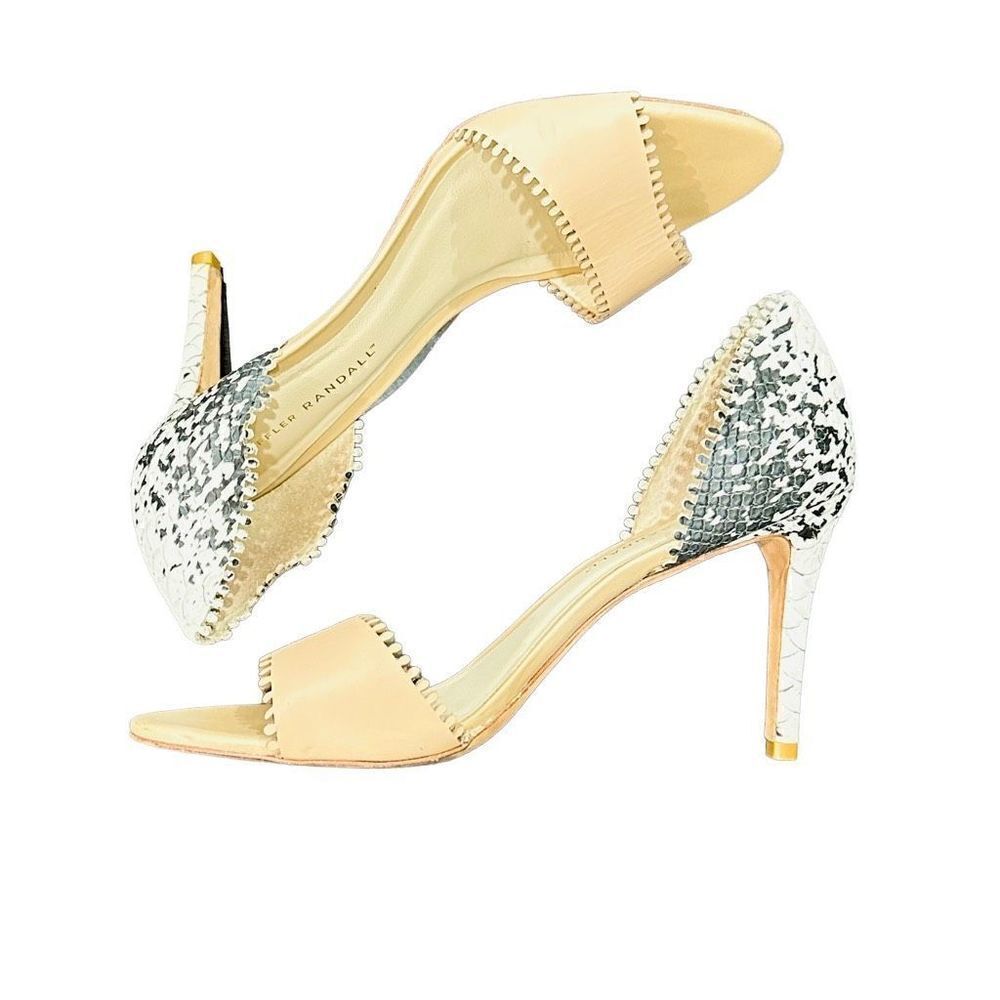LOEFFLER RANDALL EUC Leora Leather Embossed d'Orsay Sandal High Heel Shoes Snake